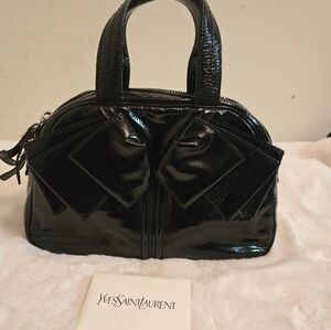 YSL vintage patent Quilted black MM size bag